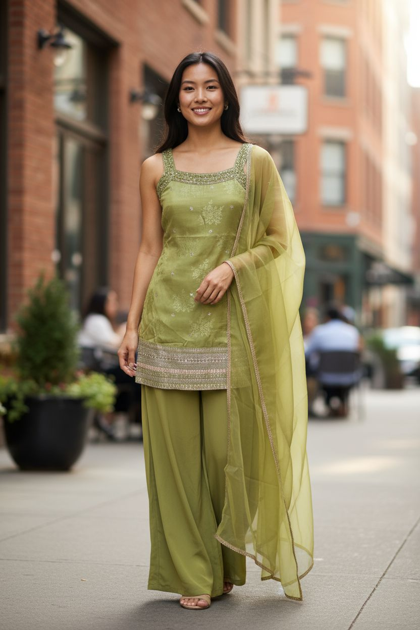 Emerald Lime Radiance Plazzo Suit