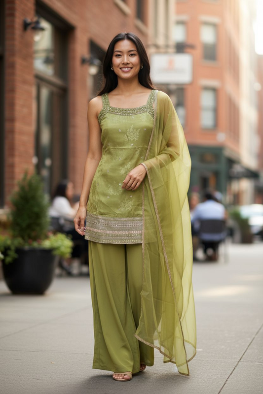 Emerald Lime Radiance Plazzo Suit