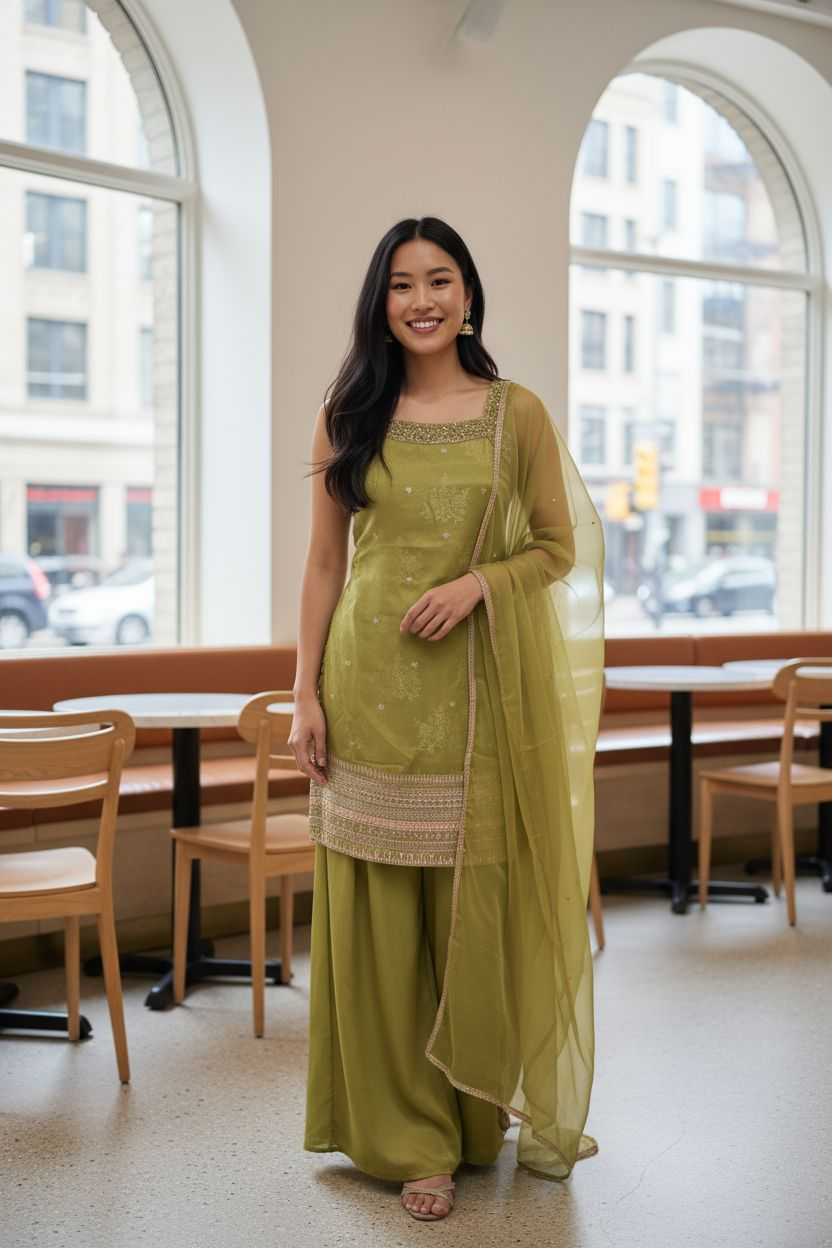 Emerald Lime Radiance Plazzo Suit