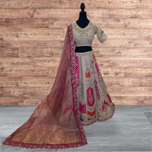 Fuchsia and Ivory Lehenga