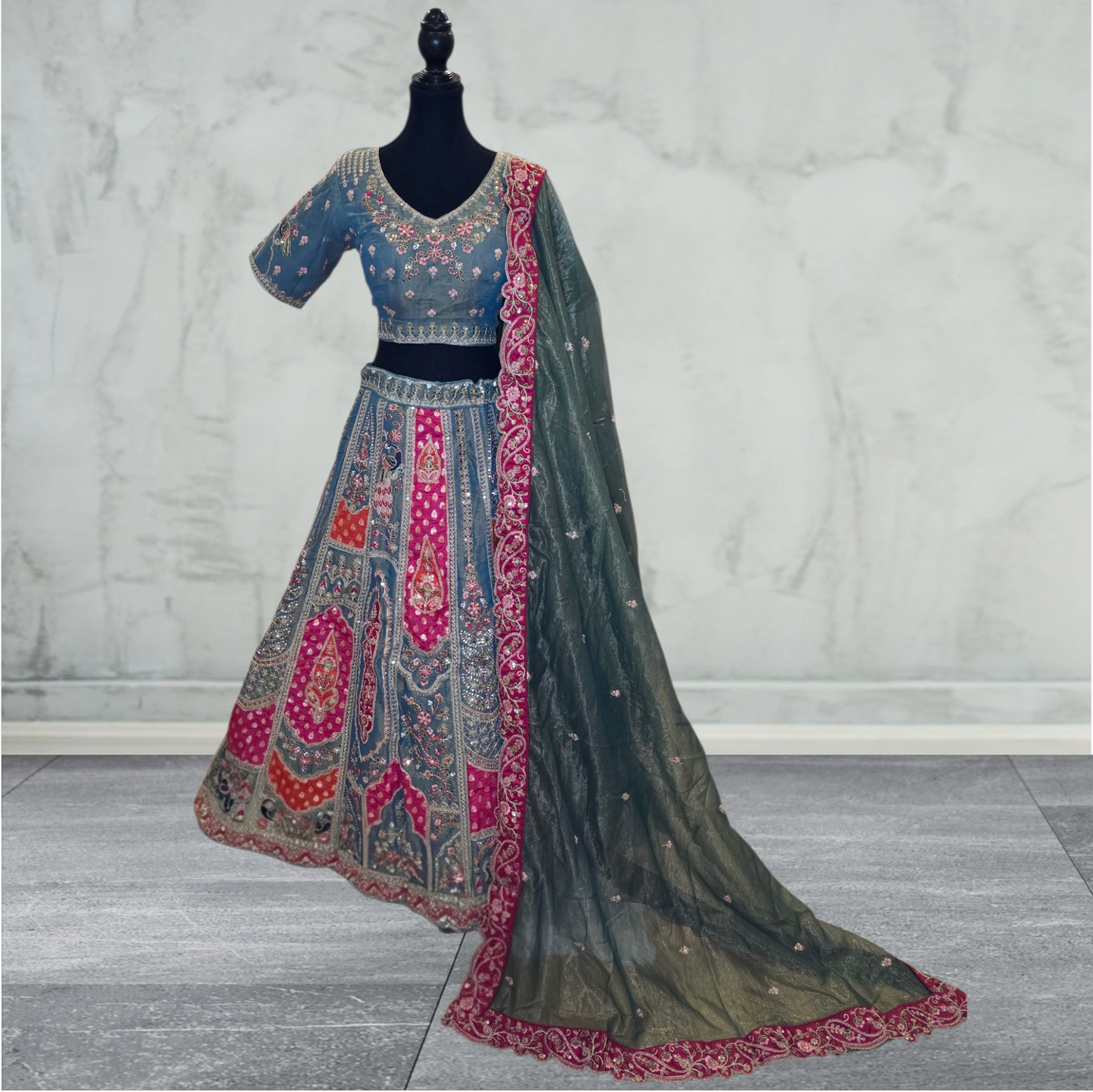 Teal and Magenta Lehenga