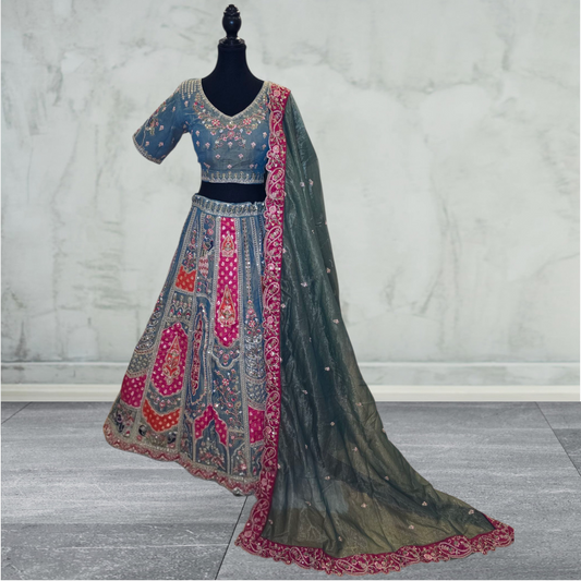Teal and Magenta Lehenga